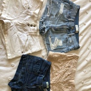 4 Junior's Cut-Off Denim & Lace Shorts Sz 3, 5, 7